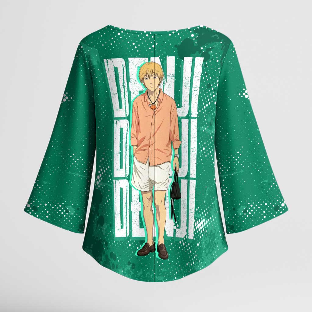Denji Chainsaw Man Kimono Sleeve Blouse Urban Grunge Halftone Style