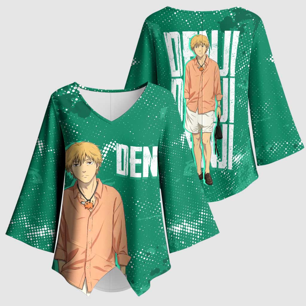 Denji Chainsaw Man Kimono Sleeve Blouse Urban Grunge Halftone Style