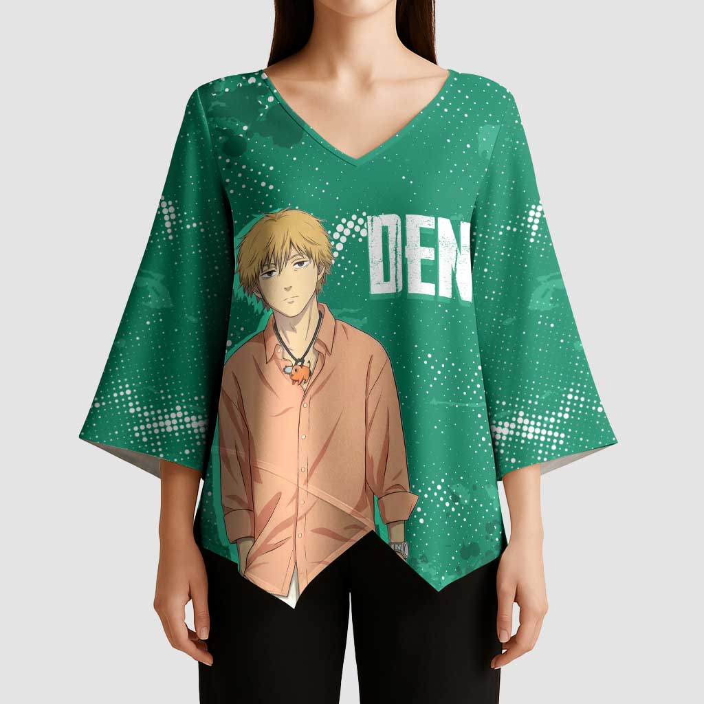 Denji Chainsaw Man Kimono Sleeve Blouse Urban Grunge Halftone Style