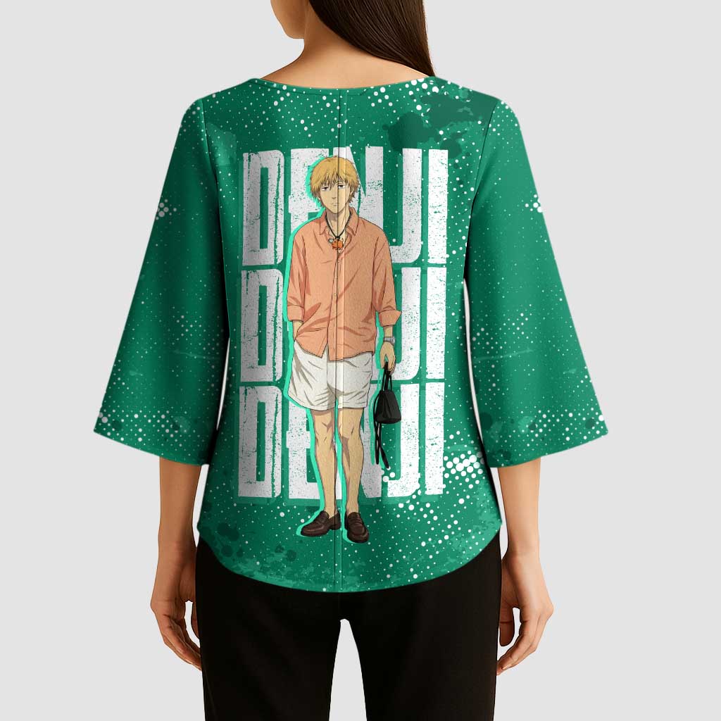 Denji Chainsaw Man Kimono Sleeve Blouse Urban Grunge Halftone Style