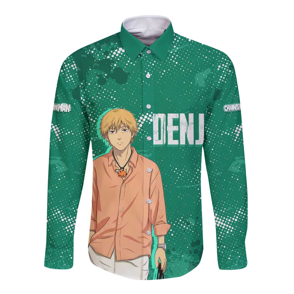 Denji Chainsaw Man Long Sleeve Button Shirt Urban Grunge Halftone Style