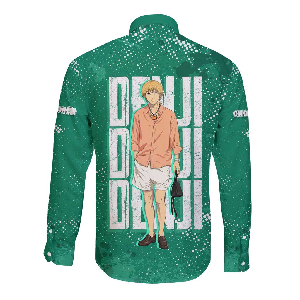 Denji Chainsaw Man Long Sleeve Button Shirt Urban Grunge Halftone Style