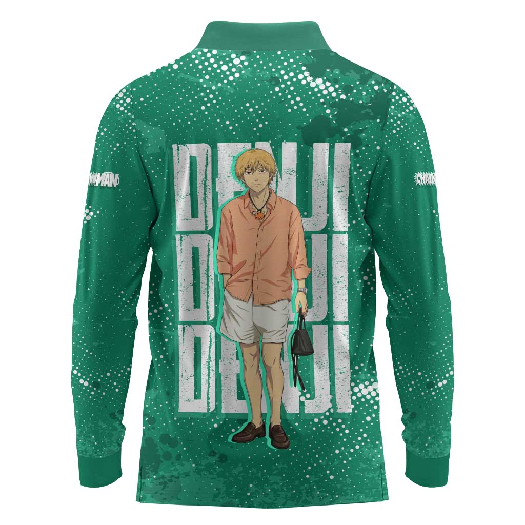 Denji Chainsaw Man Long Sleeve Polo Shirt Urban Grunge Halftone Style