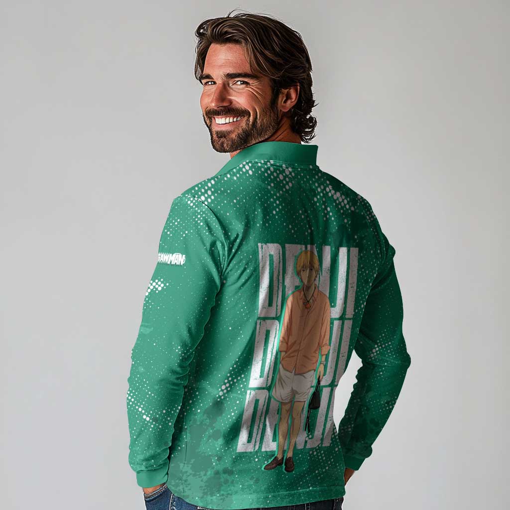 Denji Chainsaw Man Long Sleeve Polo Shirt Urban Grunge Halftone Style