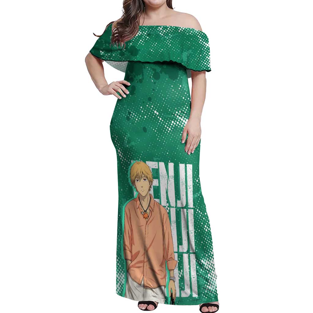 Denji Chainsaw Man Off Shoulder Maxi Dress Urban Grunge Halftone Style