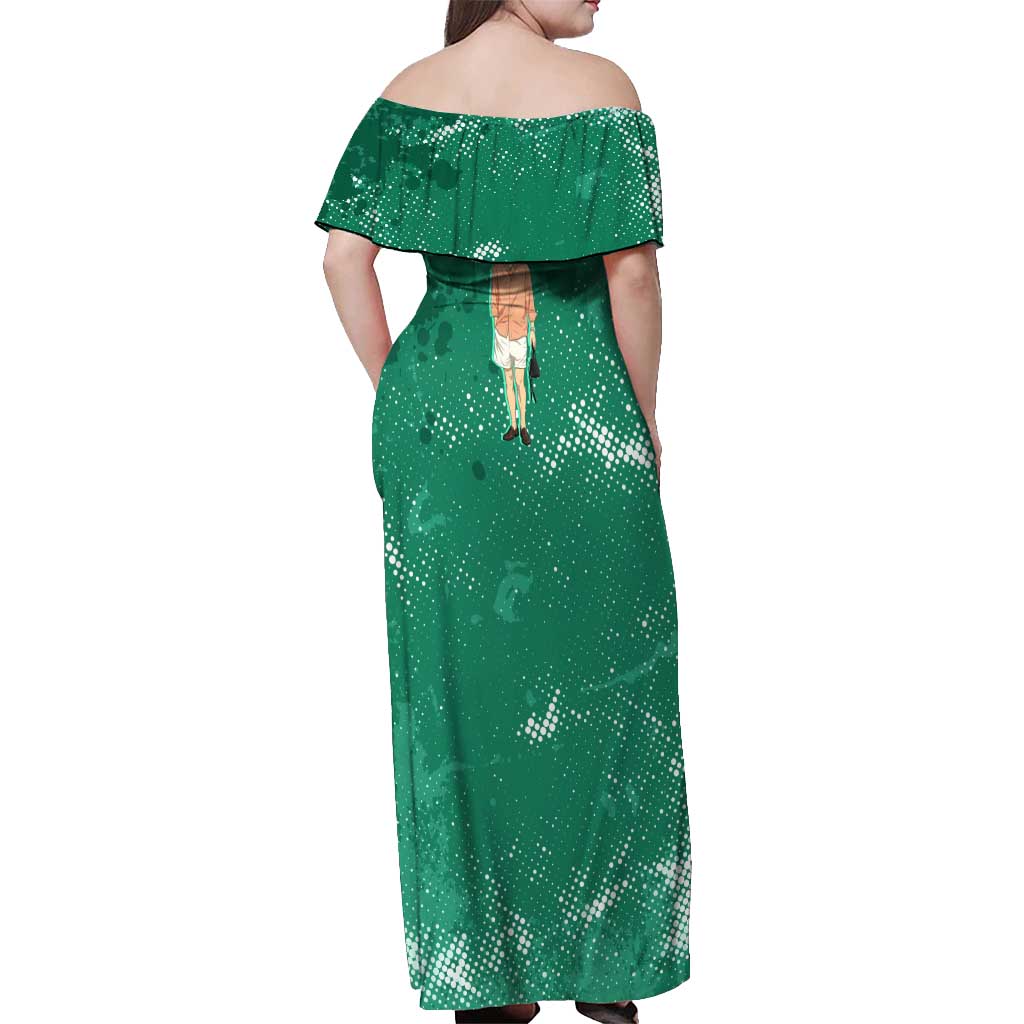 Denji Chainsaw Man Off Shoulder Maxi Dress Urban Grunge Halftone Style