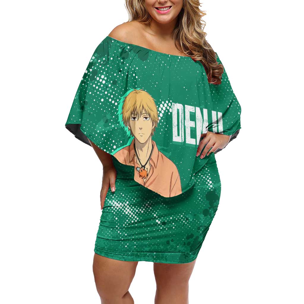 Denji Chainsaw Man Off Shoulder Short Dress Urban Grunge Halftone Style