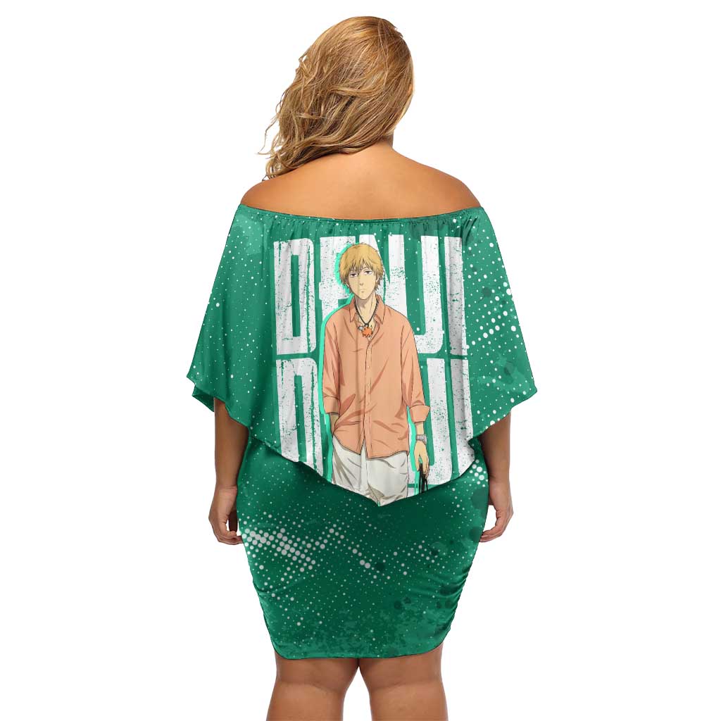 Denji Chainsaw Man Off Shoulder Short Dress Urban Grunge Halftone Style