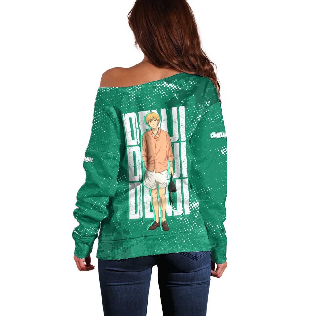 Denji Chainsaw Man Off Shoulder Sweater Urban Grunge Halftone Style
