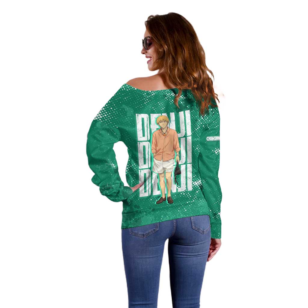 Denji Chainsaw Man Off Shoulder Sweater Urban Grunge Halftone Style