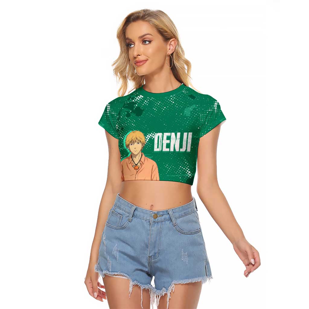 Denji Chainsaw Man Raglan Cropped T Shirt Urban Grunge Halftone Style