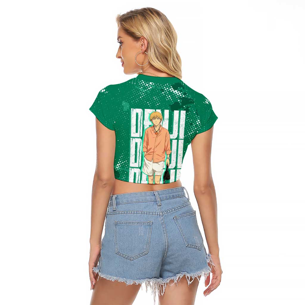Denji Chainsaw Man Raglan Cropped T Shirt Urban Grunge Halftone Style