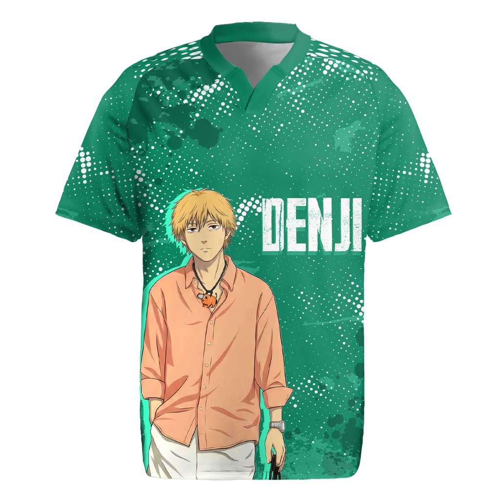 Denji Chainsaw Man Rugby Jersey Urban Grunge Halftone Style