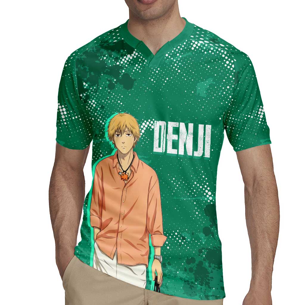 Denji Chainsaw Man Rugby Jersey Urban Grunge Halftone Style