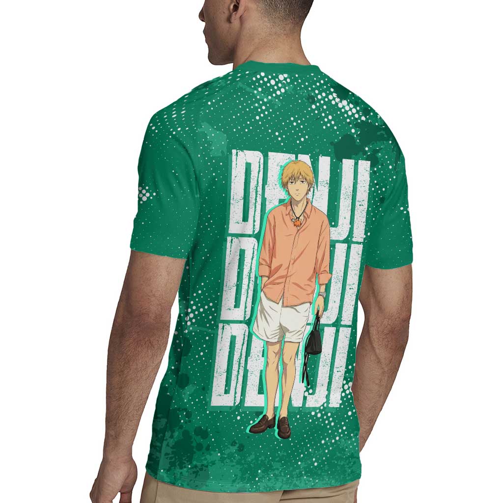 Denji Chainsaw Man Rugby Jersey Urban Grunge Halftone Style