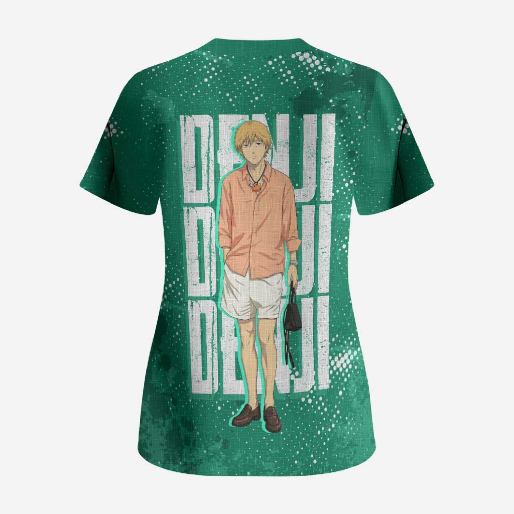 Denji Chainsaw Man Scrub Top Urban Grunge Halftone Style
