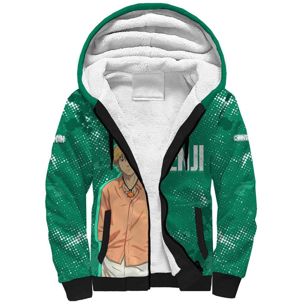 Denji Chainsaw Man Sherpa Hoodie Urban Grunge Halftone Style