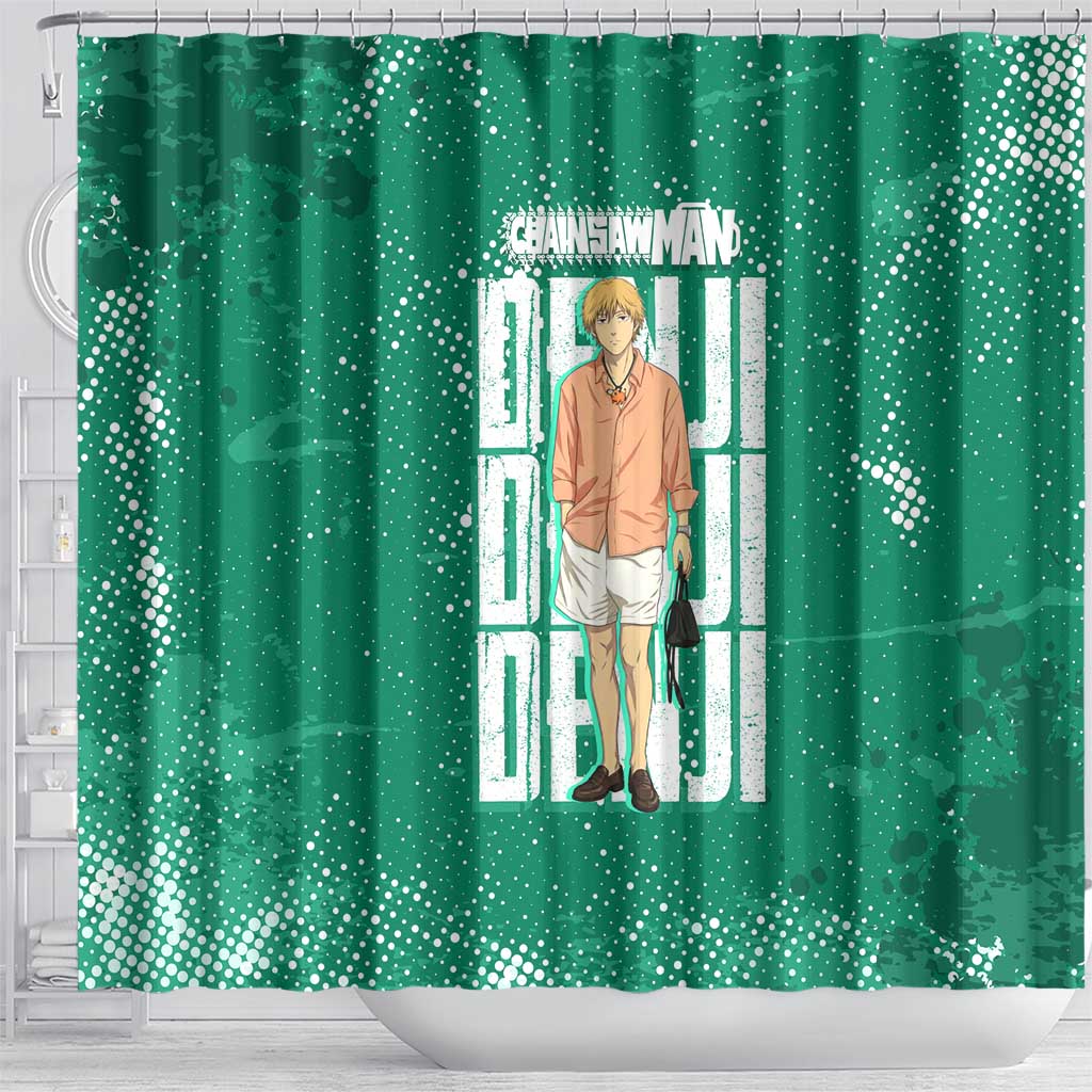 Denji Chainsaw Man Shower Curtain Urban Grunge Halftone Style