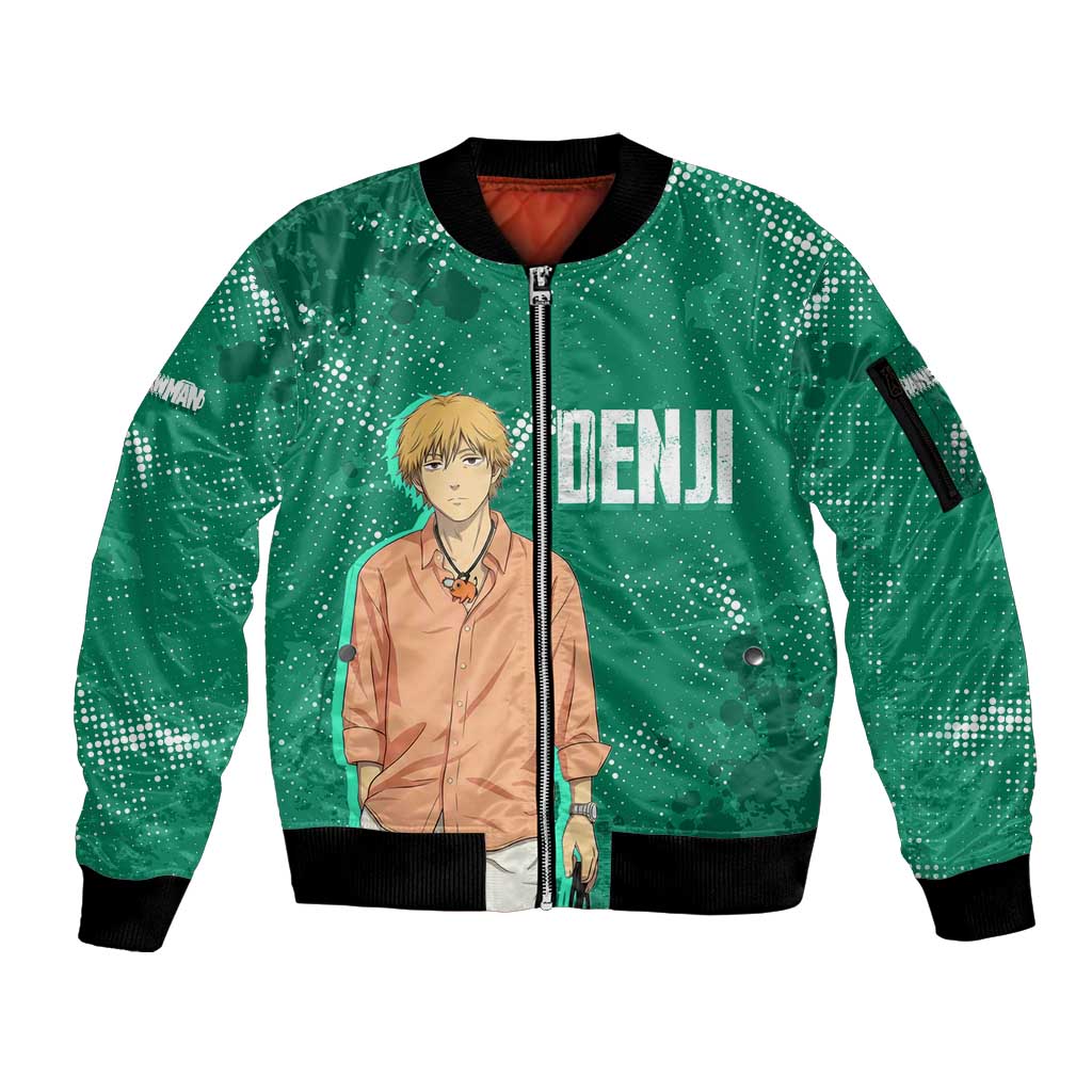 Denji Chainsaw Man Sleeve Zip Bomber Jacket Urban Grunge Halftone Style