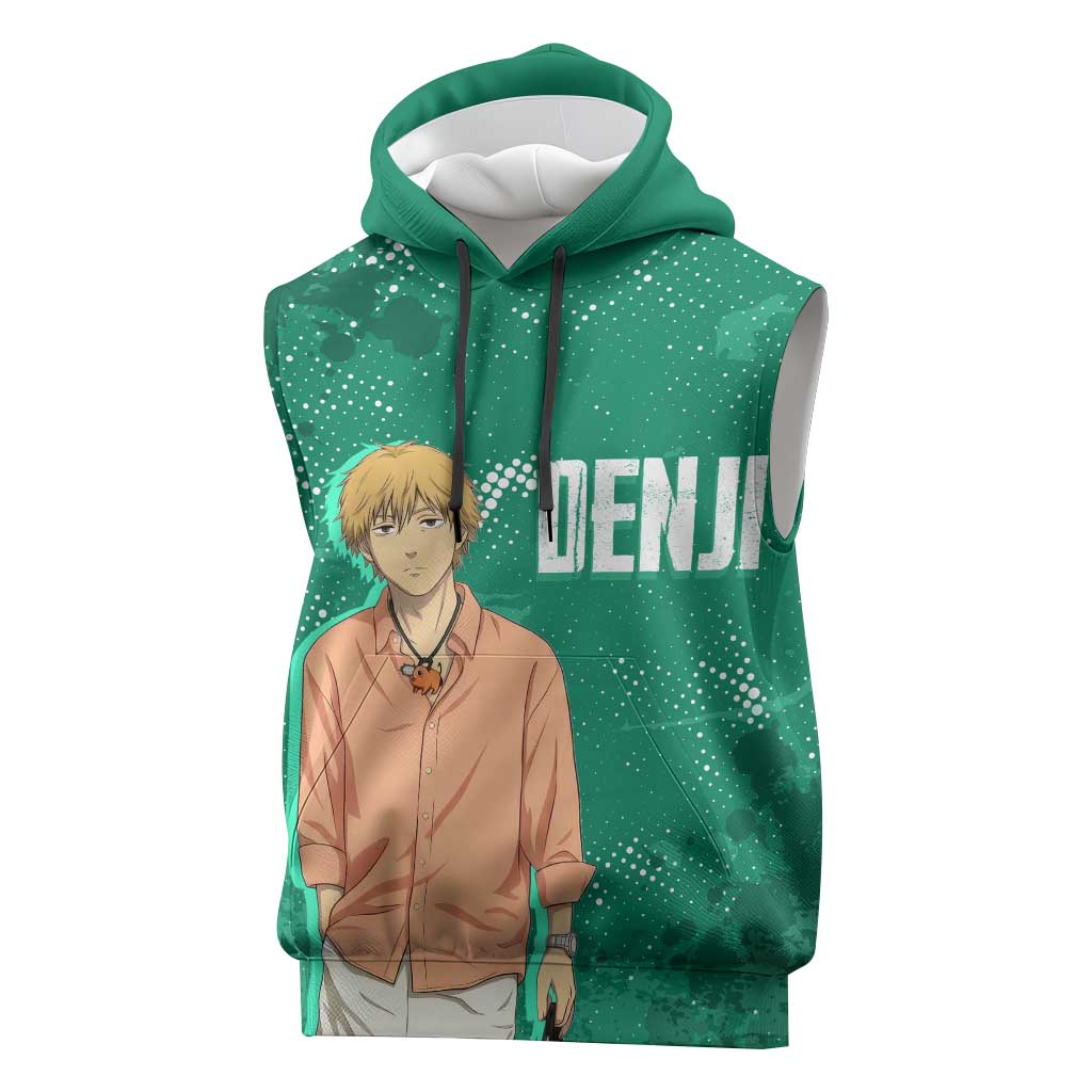 Denji Chainsaw Man Sleeveless Hoodie Urban Grunge Halftone Style
