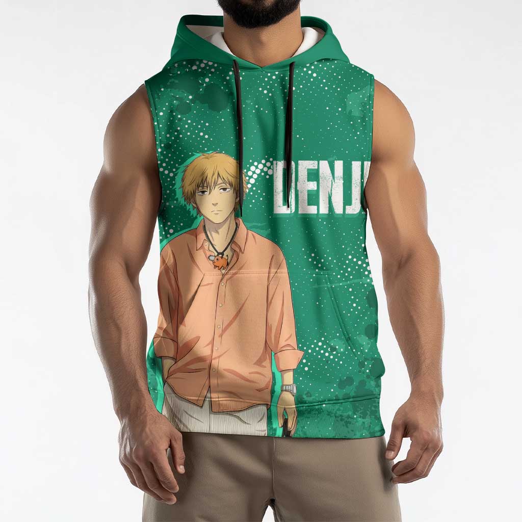 Denji Chainsaw Man Sleeveless Hoodie Urban Grunge Halftone Style