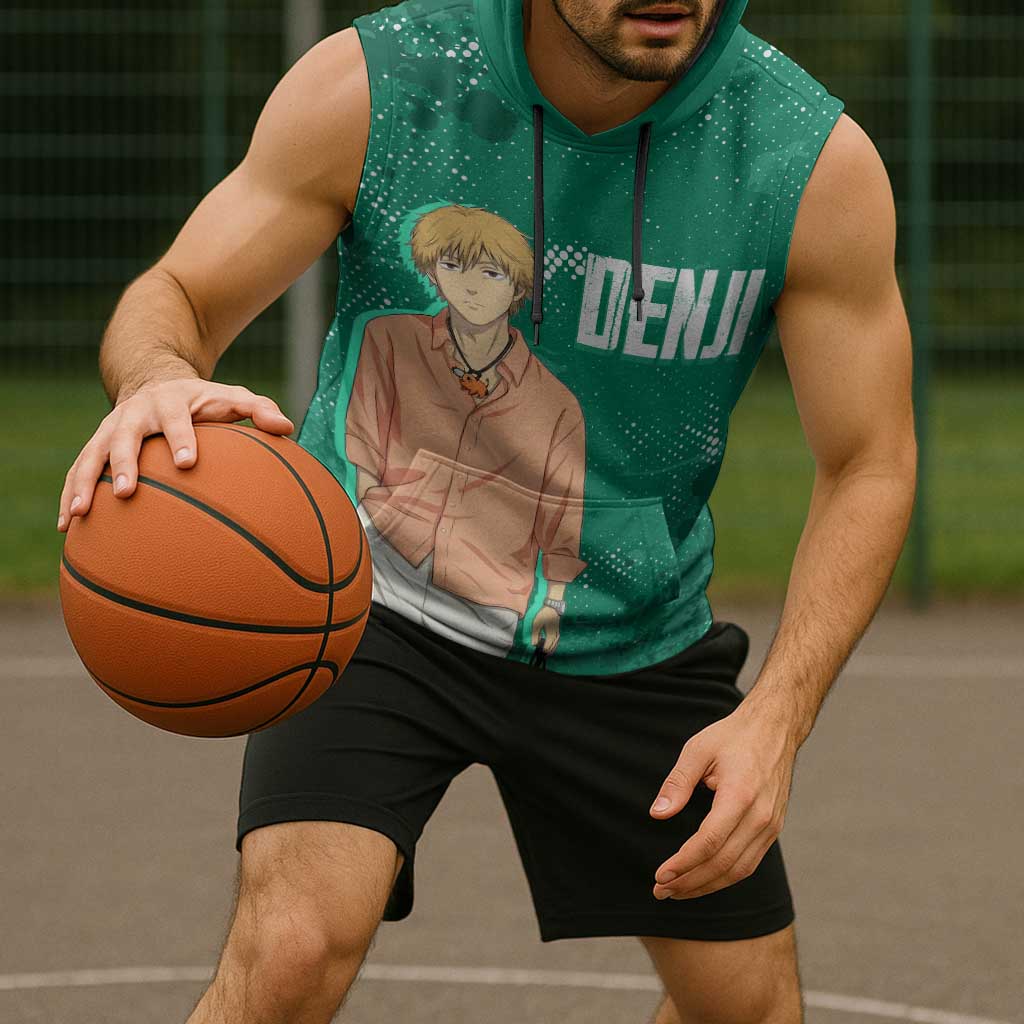 Denji Chainsaw Man Sleeveless Hoodie Urban Grunge Halftone Style
