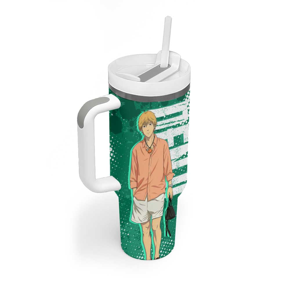 Denji Chainsaw Man Tumbler With Handle Urban Grunge Halftone Style
