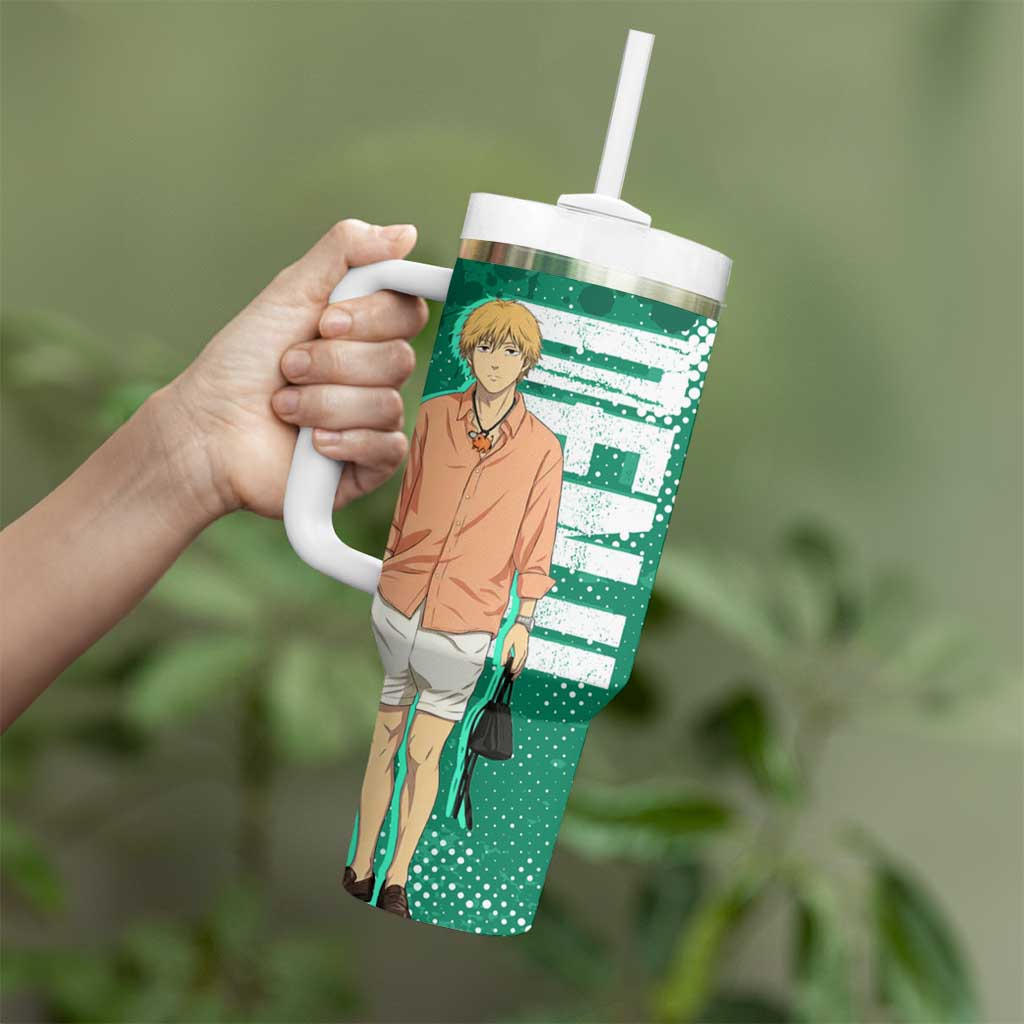Denji Chainsaw Man Tumbler With Handle Urban Grunge Halftone Style