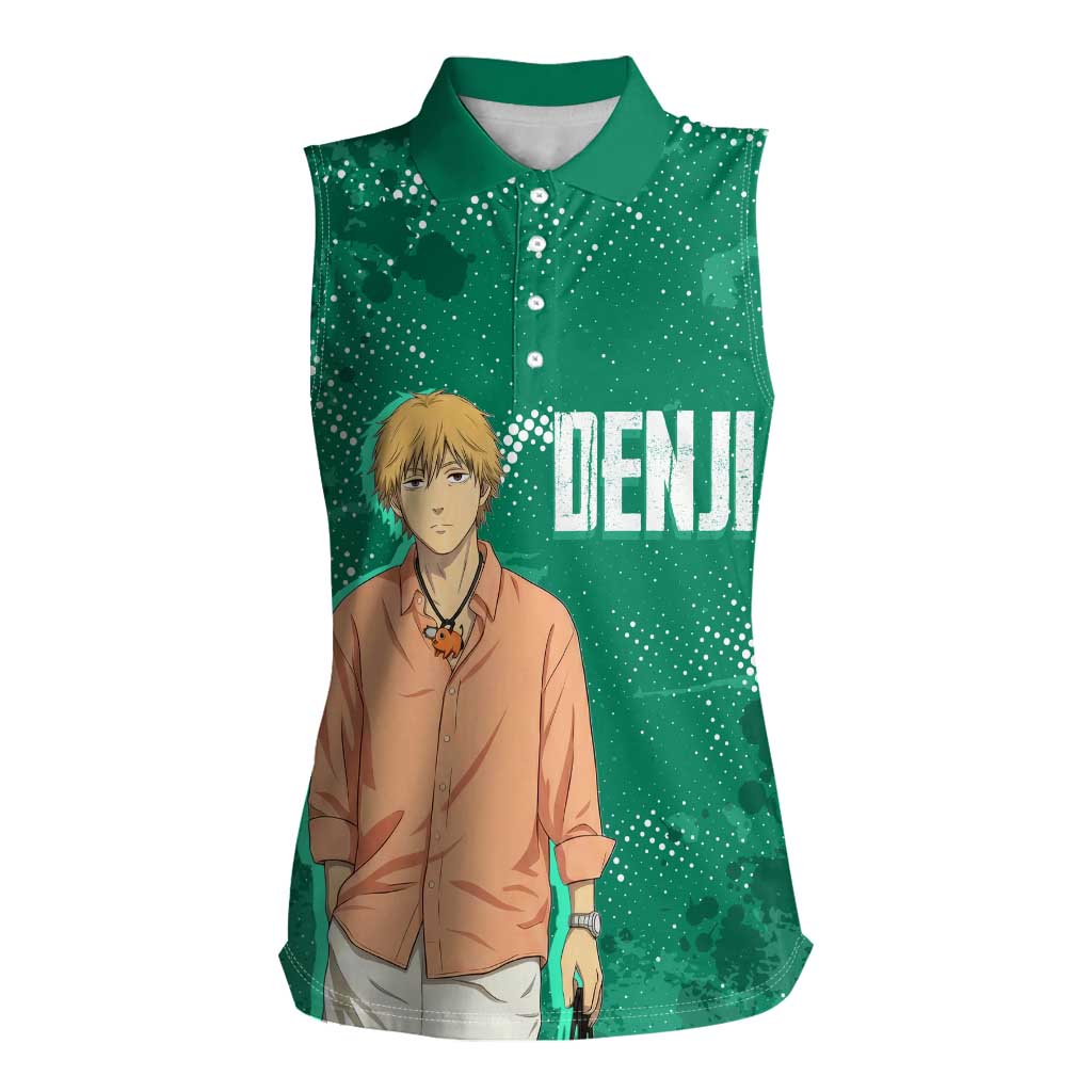 Denji Chainsaw Man Women Sleeveless Polo Shirt Urban Grunge Halftone Style