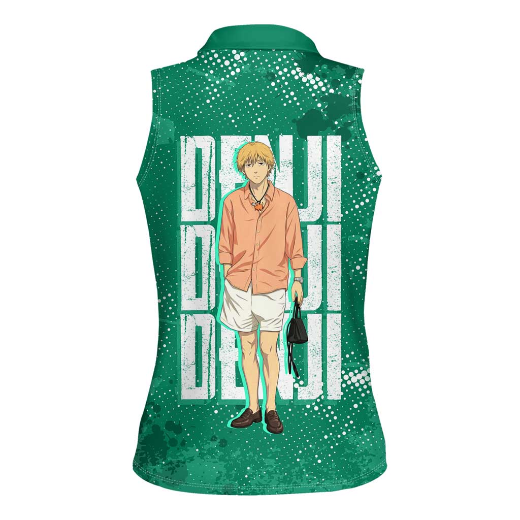 Denji Chainsaw Man Women Sleeveless Polo Shirt Urban Grunge Halftone Style