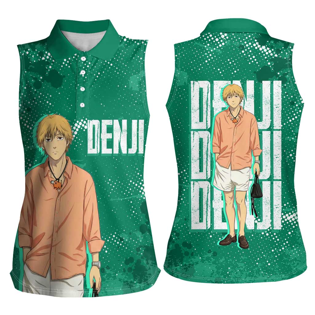 Denji Chainsaw Man Women Sleeveless Polo Shirt Urban Grunge Halftone Style