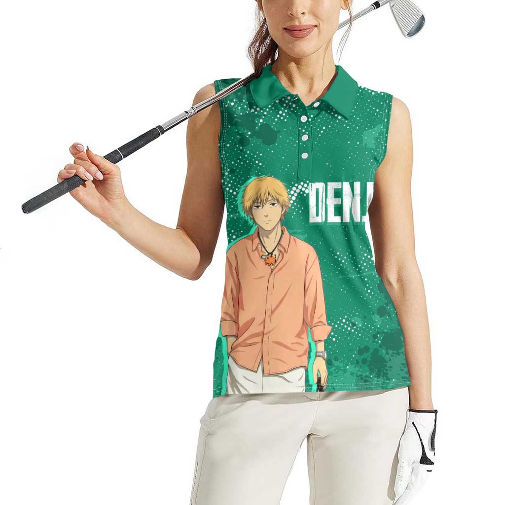 Denji Chainsaw Man Women Sleeveless Polo Shirt Urban Grunge Halftone Style