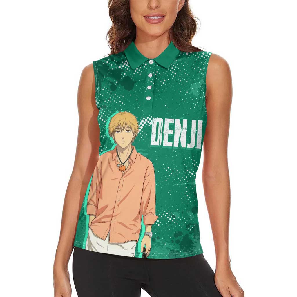 Denji Chainsaw Man Women Sleeveless Polo Shirt Urban Grunge Halftone Style