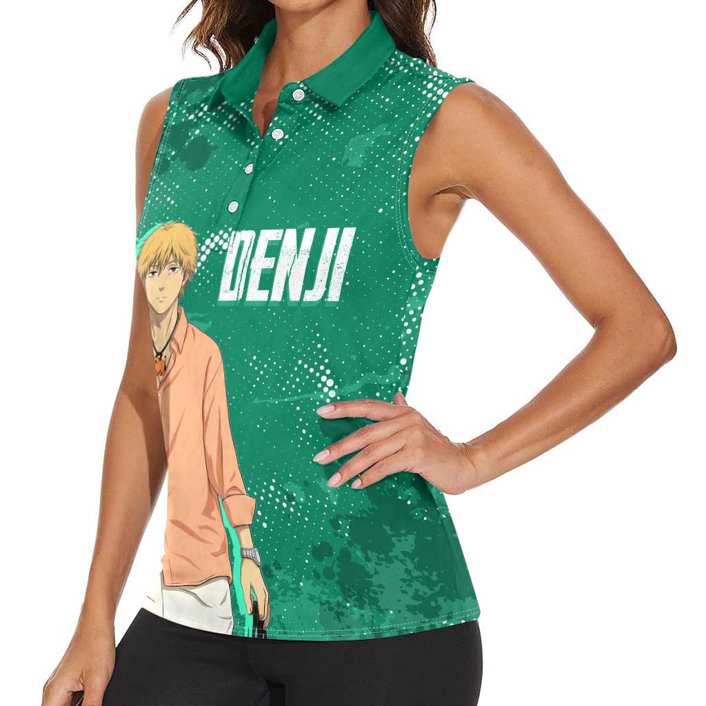 Denji Chainsaw Man Women Sleeveless Polo Shirt Urban Grunge Halftone Style