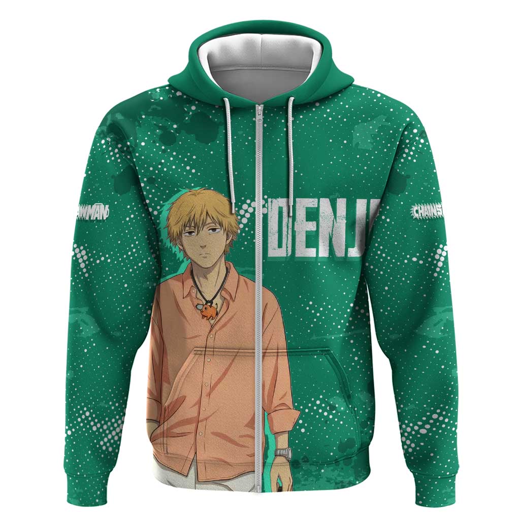 Denji Chainsaw Man Zip Hoodie Urban Grunge Halftone Style