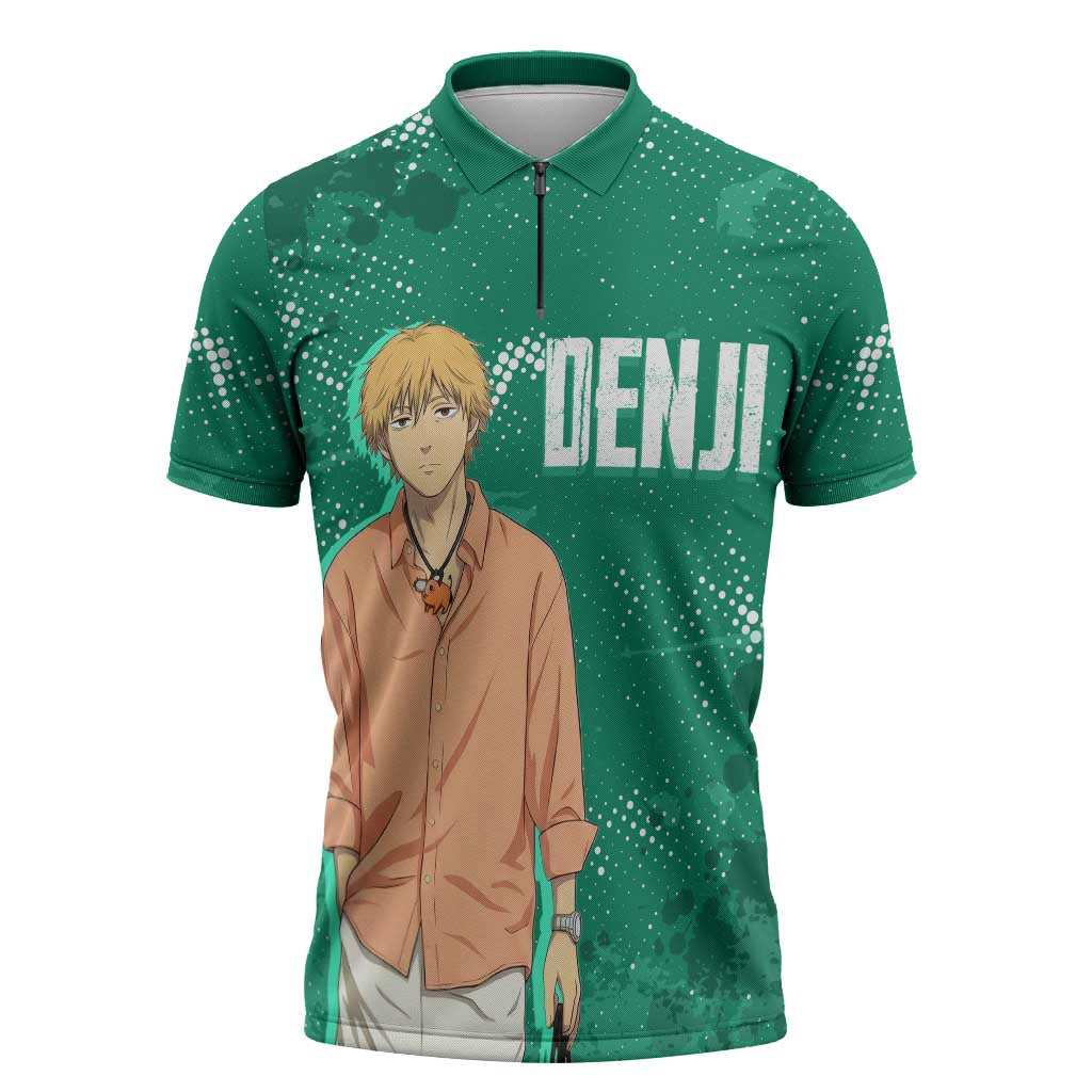 Denji Chainsaw Man Zipper Polo Shirt Urban Grunge Halftone Style