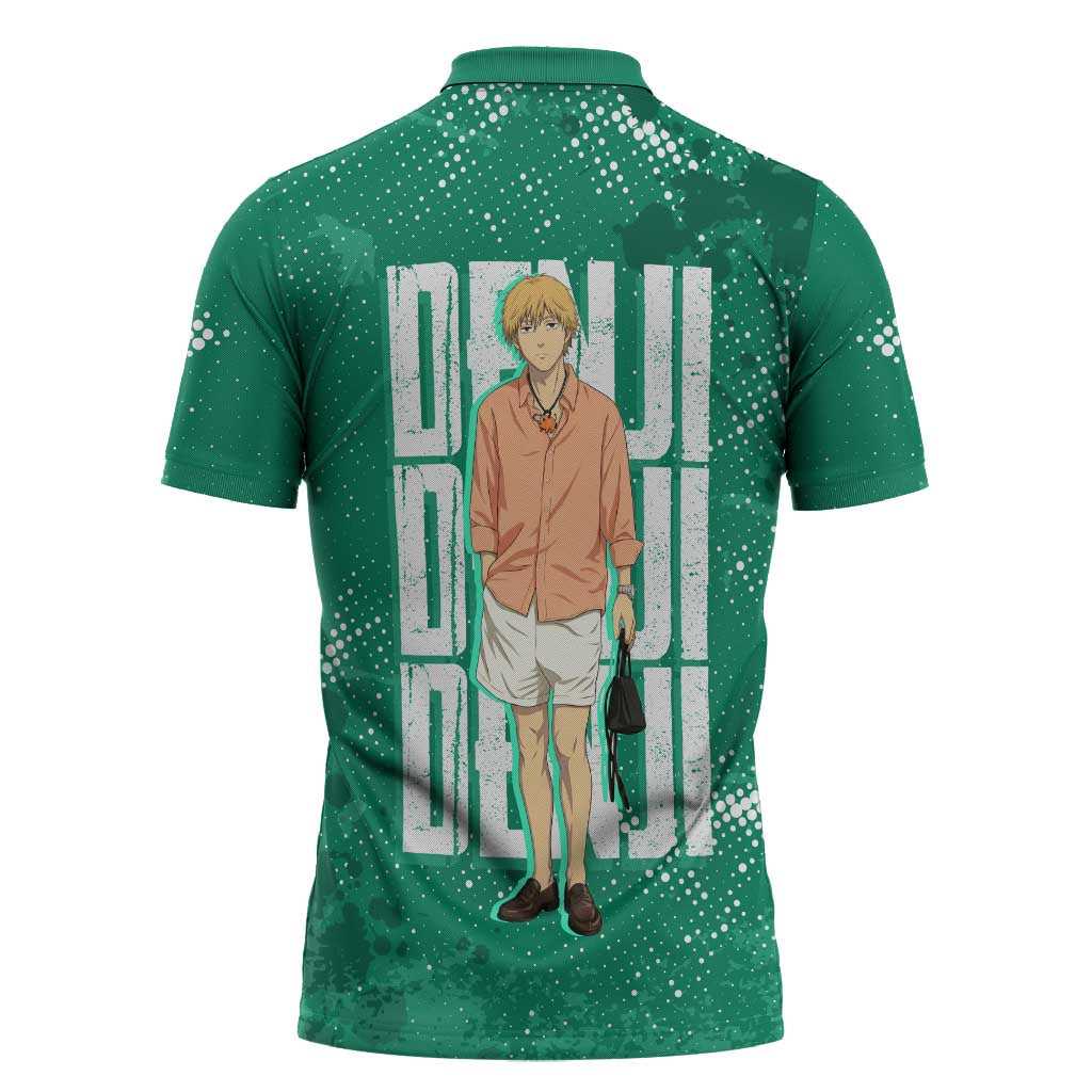 Denji Chainsaw Man Zipper Polo Shirt Urban Grunge Halftone Style