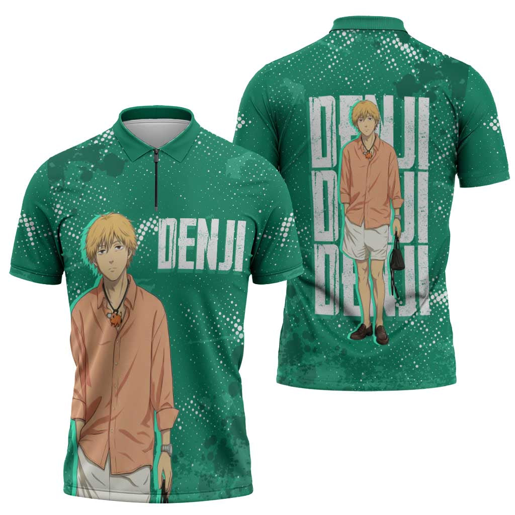 Denji Chainsaw Man Zipper Polo Shirt Urban Grunge Halftone Style