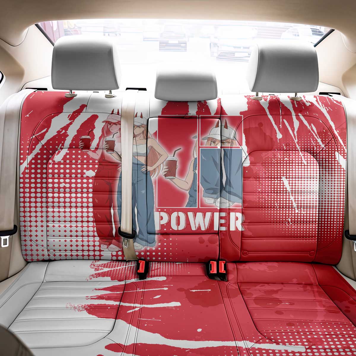 Power Chainsaw Man Back Car Seat Cover Grunge Pop Manga Panel Style