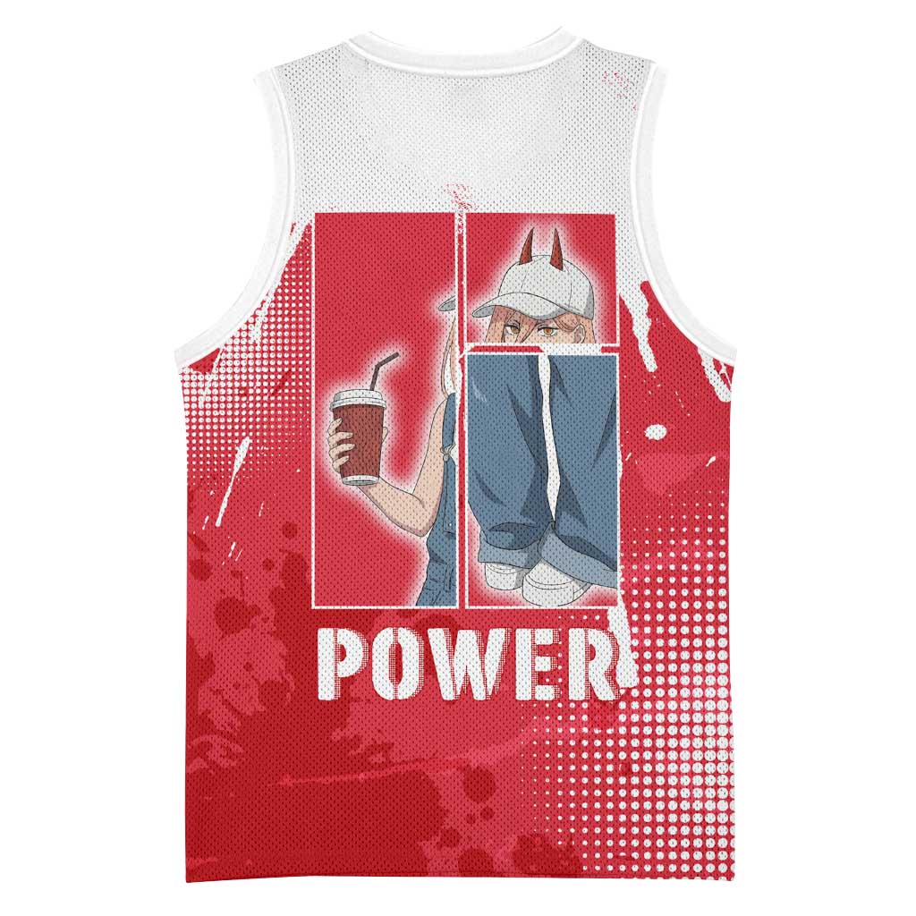 Power Chainsaw Man Basketball Jersey Grunge Pop Manga Panel Style