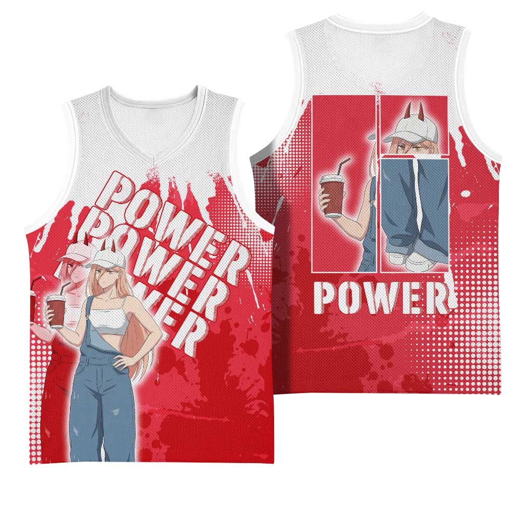 Power Chainsaw Man Basketball Jersey Grunge Pop Manga Panel Style