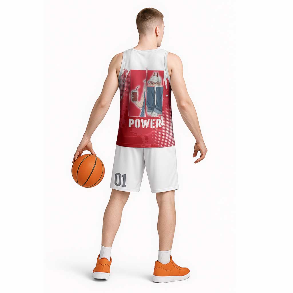 Power Chainsaw Man Basketball Jersey Grunge Pop Manga Panel Style