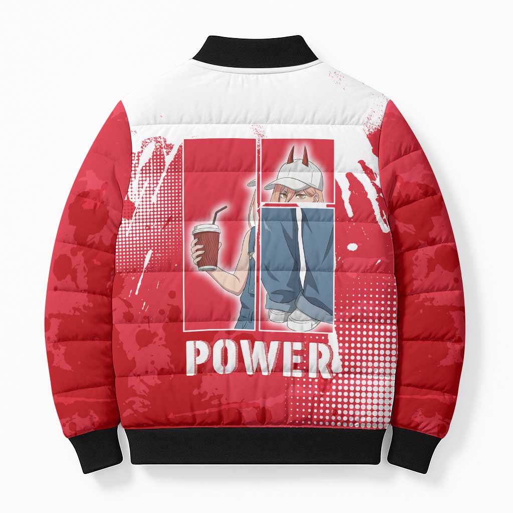 Power Chainsaw Man Bomber Puffer Jacket Grunge Pop Manga Panel Style