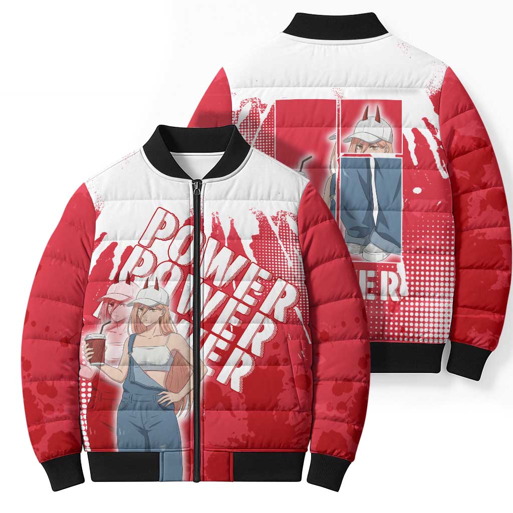 Power Chainsaw Man Bomber Puffer Jacket Grunge Pop Manga Panel Style