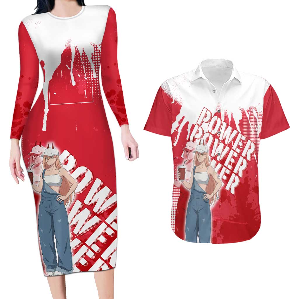 Power Chainsaw Man Couples Matching Long Sleeve Bodycon Dress and Hawaiian Shirt Grunge Pop Manga Panel Style