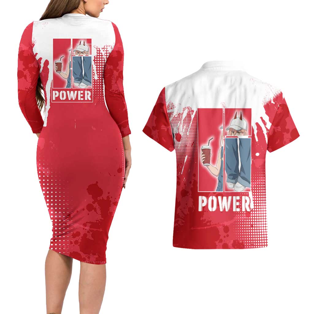 Power Chainsaw Man Couples Matching Long Sleeve Bodycon Dress and Hawaiian Shirt Grunge Pop Manga Panel Style