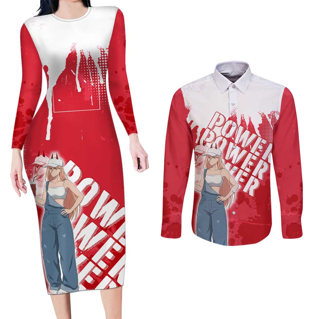 Power Chainsaw Man Couples Matching Long Sleeve Bodycon Dress and Long Sleeve Button Shirt Grunge Pop Manga Panel Style