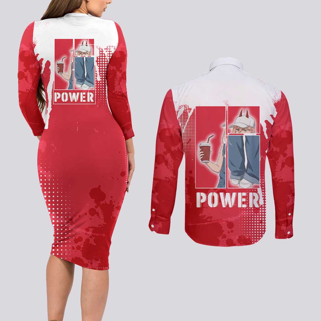 Power Chainsaw Man Couples Matching Long Sleeve Bodycon Dress and Long Sleeve Button Shirt Grunge Pop Manga Panel Style