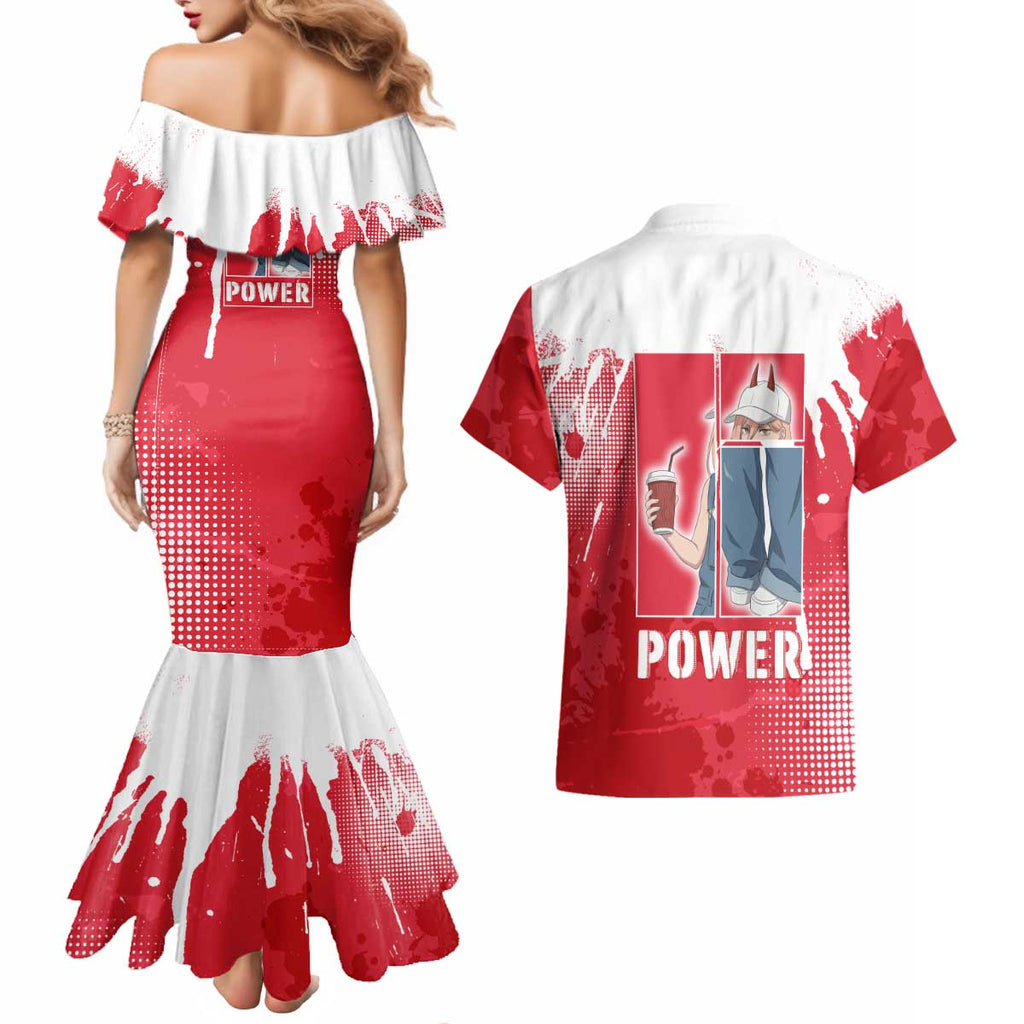 Power Chainsaw Man Couples Matching Mermaid Dress and Hawaiian Shirt Grunge Pop Manga Panel Style