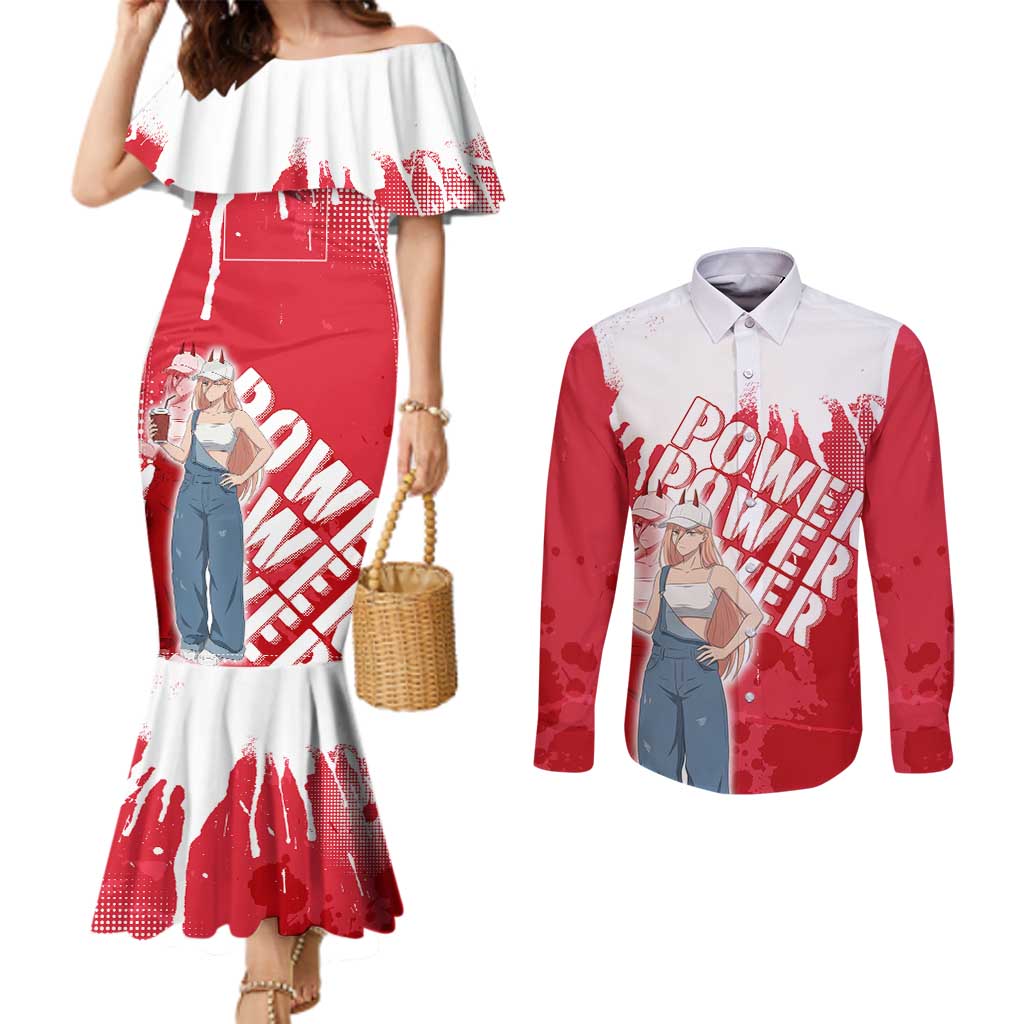 Power Chainsaw Man Couples Matching Mermaid Dress and Long Sleeve Button Shirt Grunge Pop Manga Panel Style